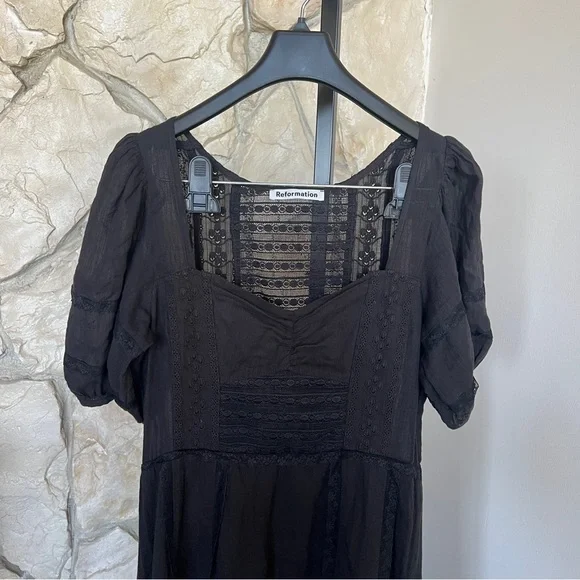 Reformation Norwich Organic Cotton Midi Dress Black - Picture 4 of 8